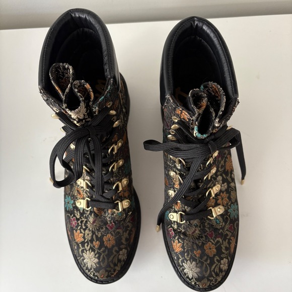 Sam Edelman Darrah‎ Floral Jacquard Lace Up Ankle Boots Size 7.5M - Picture 2 of 16